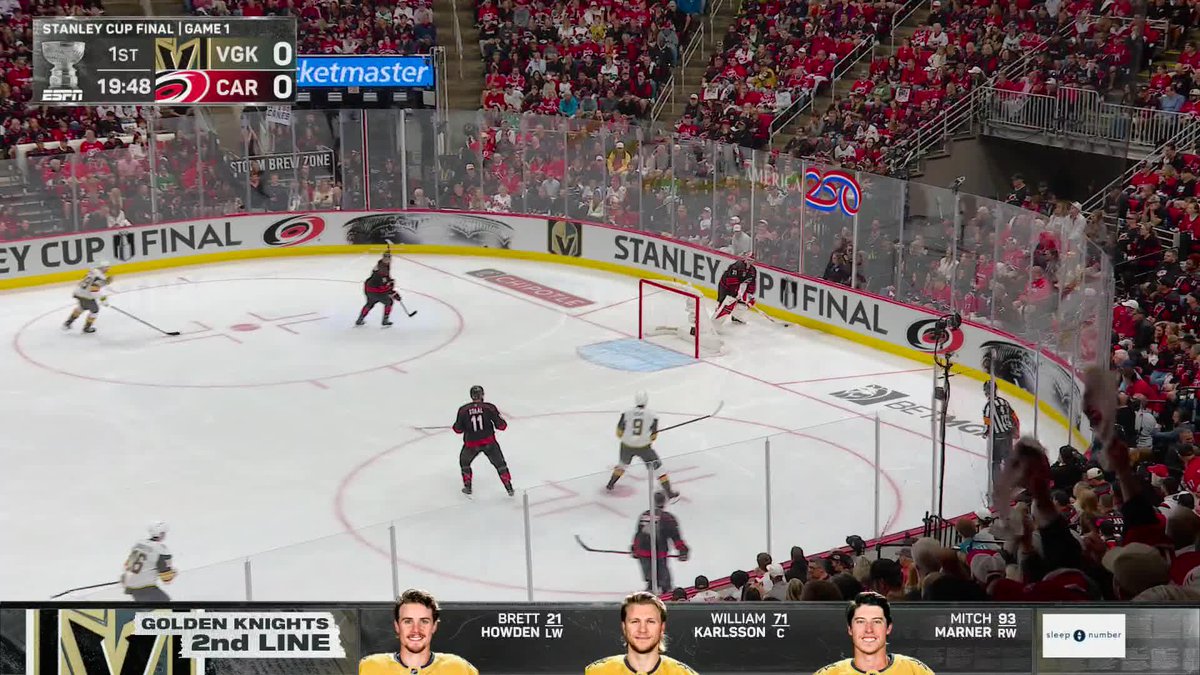ONE SHOT ONE GOAL FOR THE CANES 25 SECONDS INTO GAME 1 🤯 Game 1 of the Stanley Cup Final is off to a hot start on ABC and the ESPN App 🍿