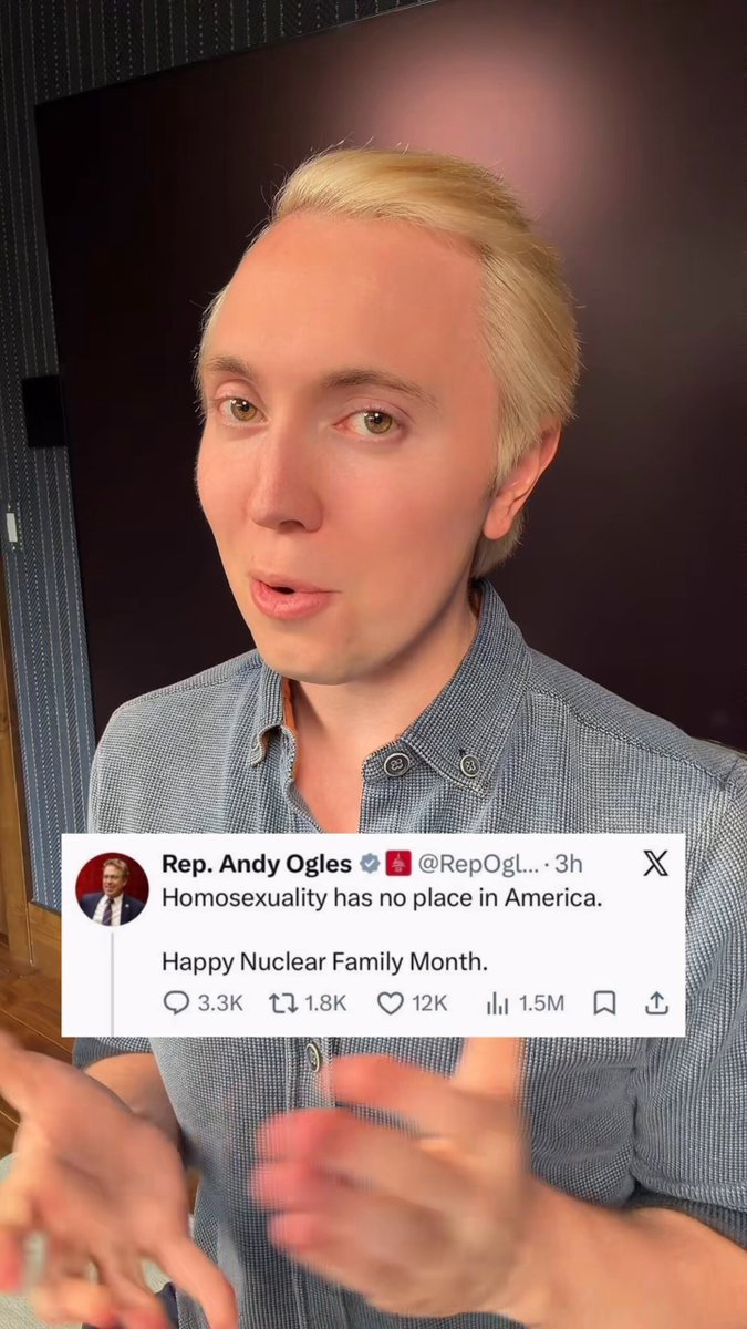 My response to Congressman Andy Ogles. I have advocated for years in support of the nuclear family. I believe there is a push on the left to erode the nuclear family, and we see that birth rates are at an all-time low. However, saying “homosexuality has no place in America” is the type of intolerant rhetoric we see on the left where they exclude and silence people. I have felt respected and embraced by the Republican Party. I am booked to speak at Republican events often. I advocate for American values. We currently have the highest ranking gay cabinet member in history, Scott Bessent. He was not chosen because he is gay, but based off of merit. That’s how it should be. These types of broad statements will only turn off independent and right-of-center voters heading into the midterms. I respect those who do not believe in gay marriage, as I don’t need the people around me to be 100% aligned with who I am. We have religious freedom and liberty in this country. There are folks who watch my content, but don’t agree with me on everything. That’s fine! However, saying I have “no place in America” is a mistake. It’s certainly not what President Trump or this administration believes either. 🇺🇸