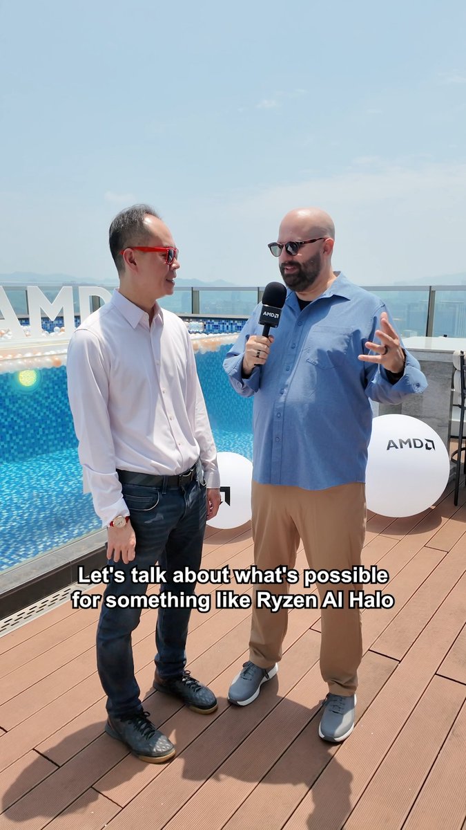 💥AI is no longer confined to the cloud. At Computex, Jack Huynh showcased the AMD Ryzen AI Halo and Ryzen AI Max PRO 400 Series processors. The next wave of innovation will be built, trained, and run locally. As AI evolves from chatbots to intelligent agents, developers and enterprises need the performance, memory capacity, and flexibility to bring these experiences to life directly on the device. ⚡ Ryzen AI Halo enables local AI development with support for models up to 200B parameters, up to 128GB of unified memory, ROCm optimization, and Windows + Linux support. ⚡ Ryzen AI Max PRO 400 Series combines AI, graphics, and compute in a single architecture, delivering workstation-class performance for next-gen Agent Computers and AI PCs. Some of the most impactful AI experiences will happen right at your desk, where latency, privacy, and control matter most. We're just getting started.