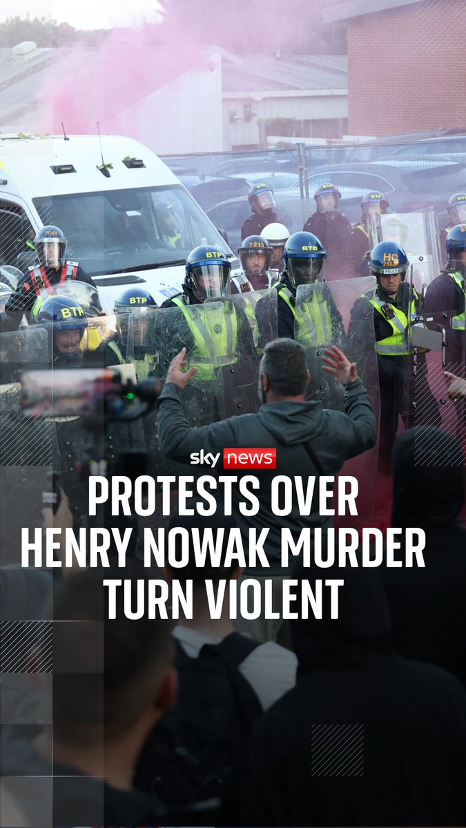 Protesters gathered in Southampton following the death of Henry Nowak, who was handcuffed and detained by police after being stabbed by Vikrum Digwa last year. The home secretary has called the unrest "completely unacceptable".