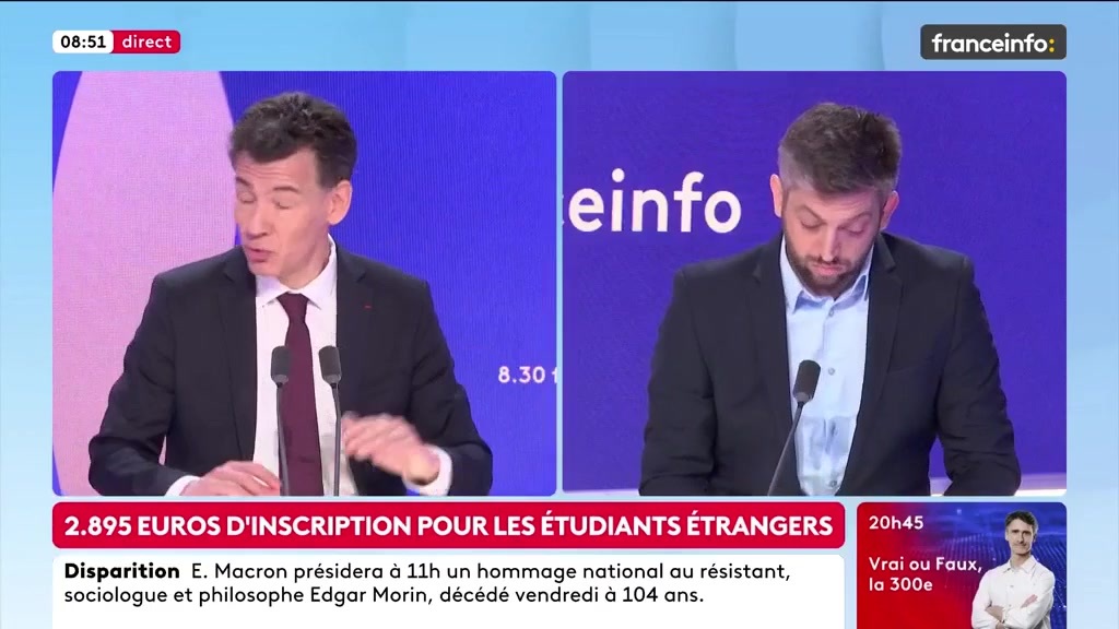 🔴 2895 euros d’inscription pour les étudiants étrangers : un tri en amont ? ➡️"On a [...] un nombre significatif de ces étudiants en situation de très grande pauvreté [...] ces étudiants, en moyenne, ne réussissent pas, il faut avoir un discours de vérité", dit Philippe Baptiste