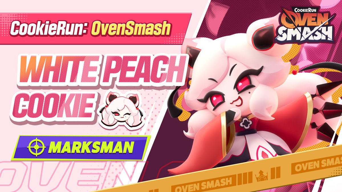 "You should run... uh oh! Too late!" Baked with white peaches grown far from the sunlight, White Peach Cookie hides a poisonous heart beneath an elegant smile. Constantly compared to a gifted cousin, this Cookie's shattered heart slowly gave way to bitterness. 👇 Download CookieRun: OvenSmash now! #CookieRun #CookieRunOvenSmash #WhitePeachCookie