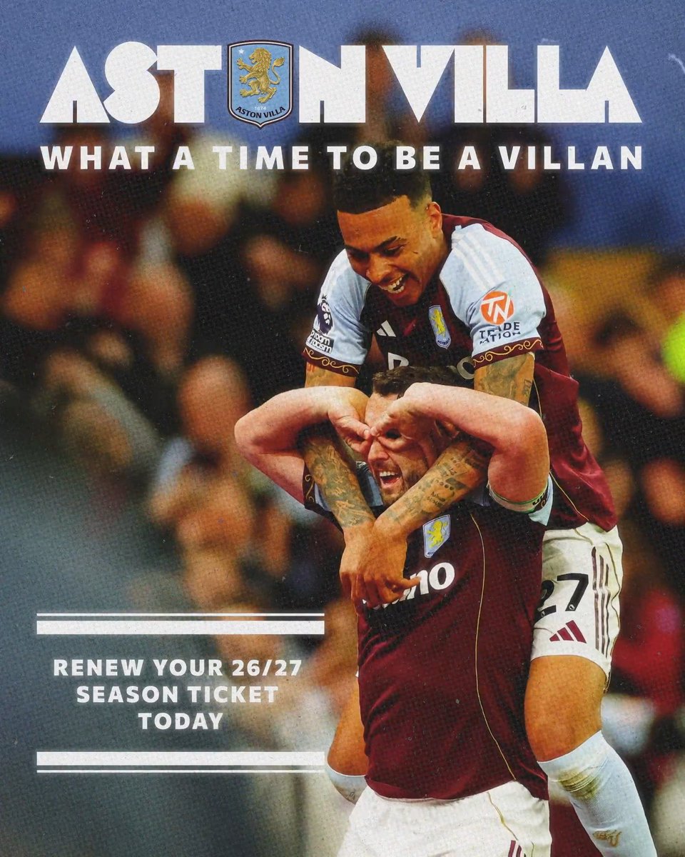 What a time to be a Villan. 💜 2026/27 Season Ticket renewals are now open!