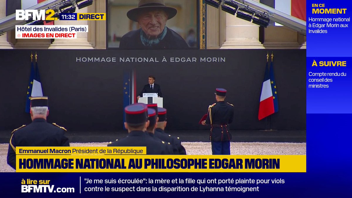 Hommage à Edgar Morin: Emmanuel Macron salue "un destin exceptionnel du siècle" qui ne céda jamais à "la vérité d'un seul camp" #BFM2