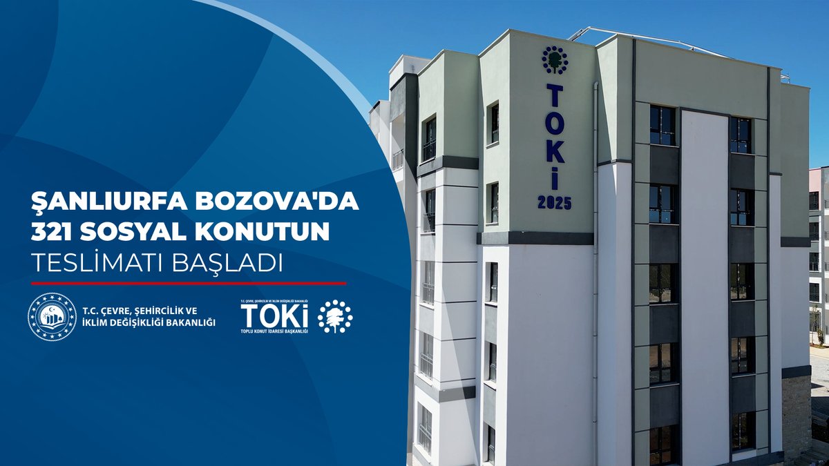 🏘️ Şanlıurfa Bozova'da 3️⃣2️⃣1️⃣ sosyal konut tamamlandı. 🗓️ 0️⃣3️⃣ - 2️⃣6️⃣ Haziran 2️⃣0️⃣2️⃣6️⃣ tarihleri arasında hak sahiplerine teslim edilecek. 🏕️ Dinlenme Alanları 🏃🏻 Spor Alanları 🛝 Çocuk Oyun Alanları 🌳 Yeşil Alanlar 🕌 Cami 🏢 Ticaret Merkezi ☘️ Hasat Deposu ♻️ Paket Arıtma Tesisi ▶️ Su Deposu 🅿️ Açık Otopark 👨👩👧👦 Hak sahibi vatandaşlarımıza yeni yuvalarında huzurlu, sağlıklı ve mutlu bir yaşam dileriz. 📌 Teslim programı için👇