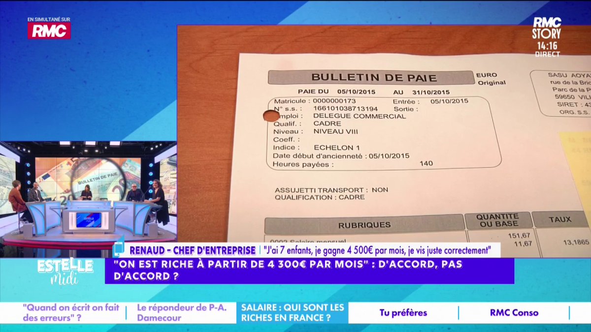 💶 "On est riche à partir de 4 300€/mois" 📞 Renaud : "Je gagne 4 500€/mois ! Je fais 70h/semaine ! C'est comme si je gagnais 2 500€ pour 35h... Ça me met en colère, ce sont des statistiques qui ne veulent rien dire ! Nous avons 7 enfants, il en reste 1 à la maison !"