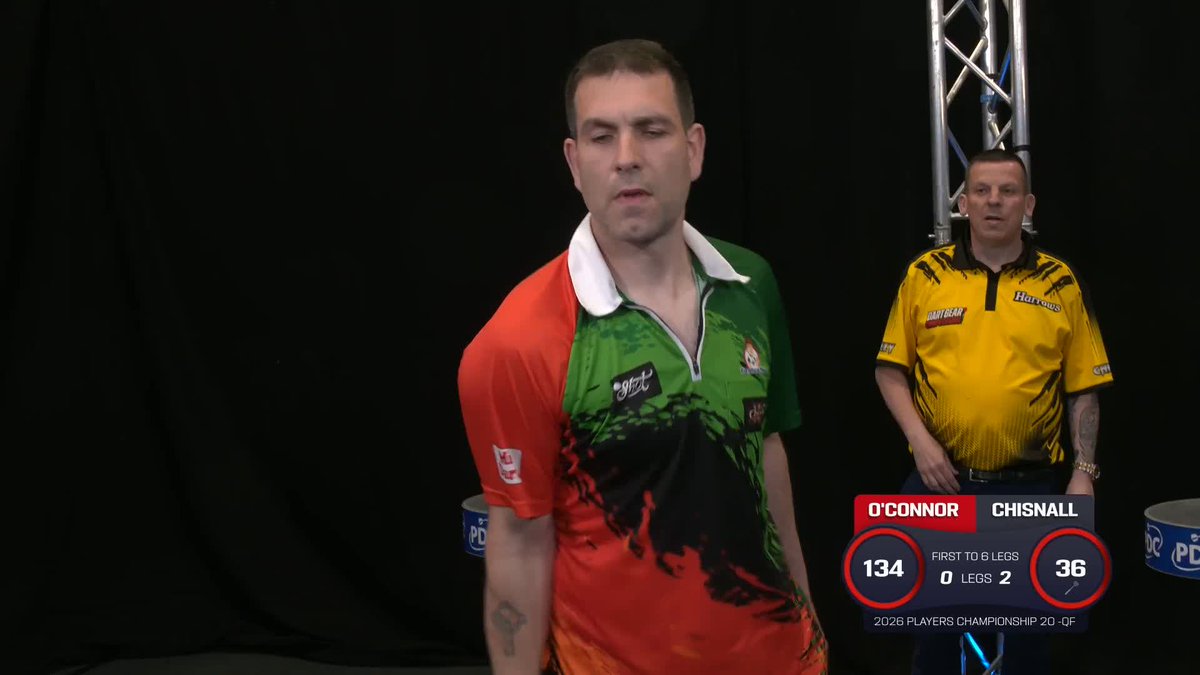WHAT A FINISH! 🔥 William O'Connor - take a bow! The Irishman produces a sensational 134 checkout to halve the deficit in his quarter-final tie against Dave Chisnall! 📺 #PC20