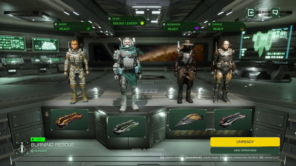 Operations will start in the Operation Runner, a brand new ship which allows Commanders to take on an Operation regardless of their current docking station around the galaxy! Squad Leaders can invite other commanders to a holding area where your team members and their loadouts can be seen. Learn more: