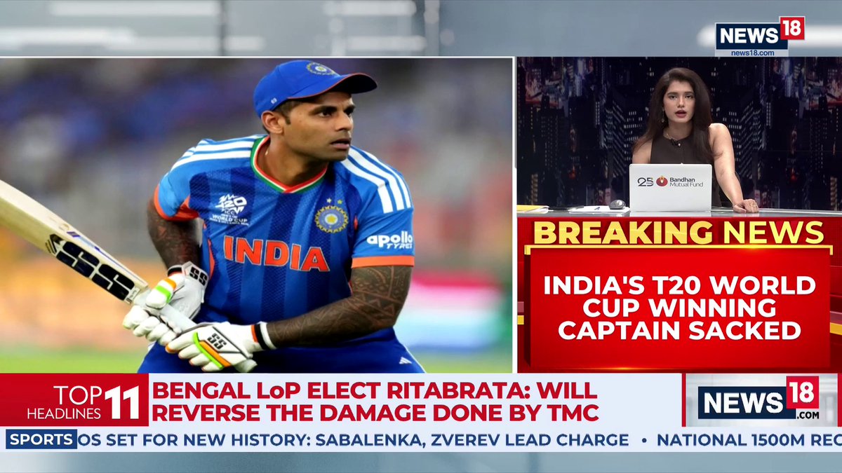 #BreakingNews | BCCI sacks Suryakumar Yadav as men's T20I captain and will not consider him for selection Aakash Biswas gets you more details #BCCI #SuryakumarYadav | Nidhi Sharma