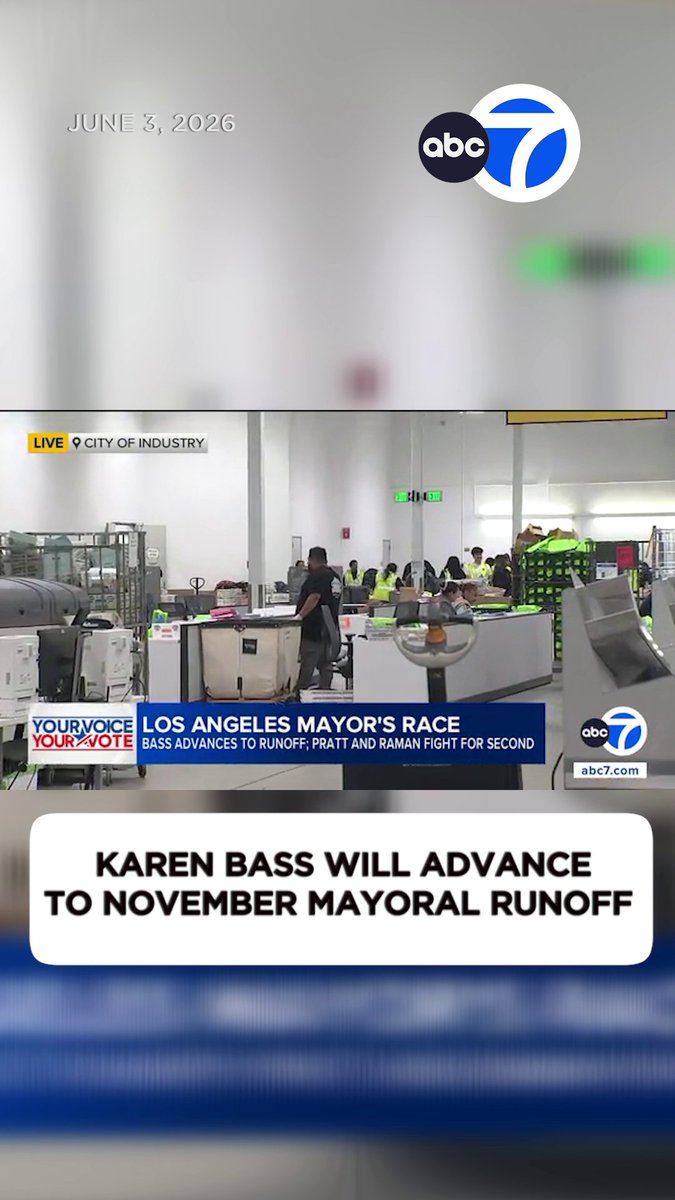 With just over 60% of the expected votes counted, ABC News projects that incumbent Karen Bass will advance to the November runoff for Los Angeles mayor. ABC News has not yet projected who Bass' opponent will be in the November election.