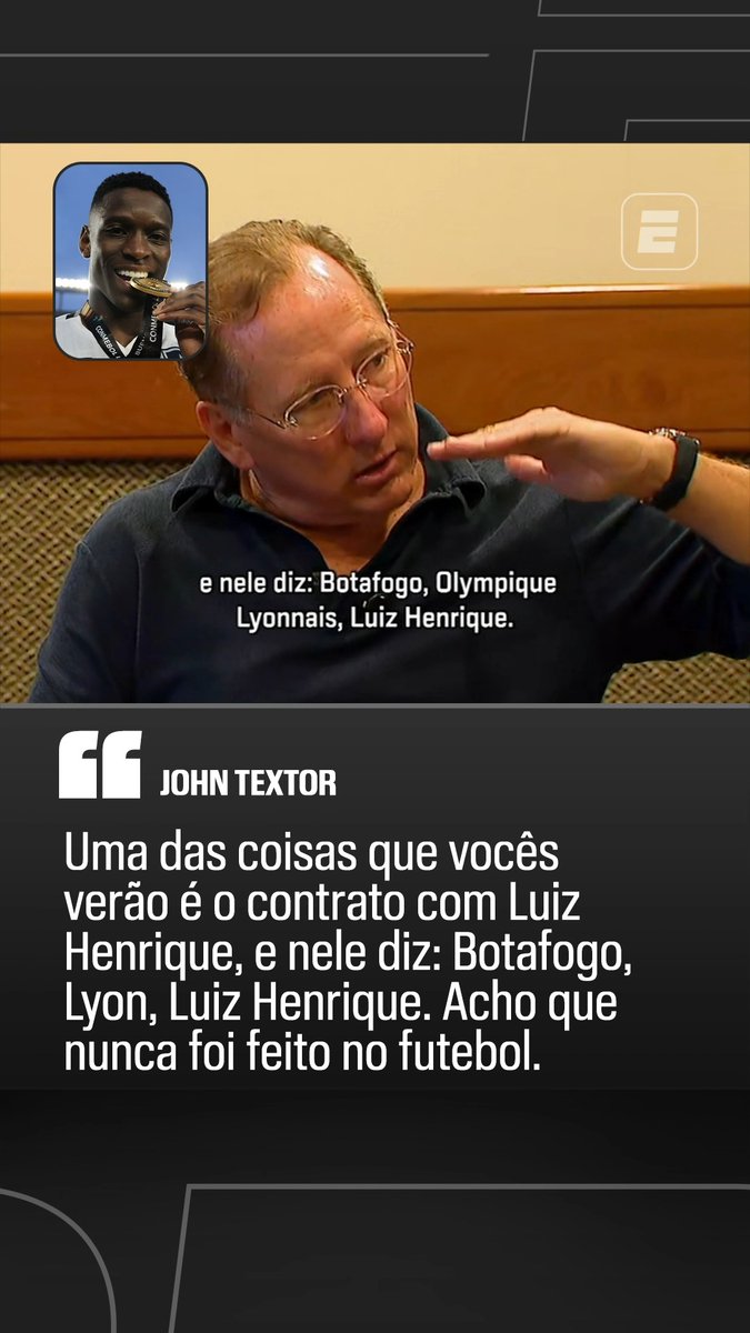 Em entrevista coletiva realizada nesta quarta-feira (3), John Textor falou sobre os problemas atuais do Botafogo e detalhou diversas situações, como o contrato de Luiz Henrique, heroi da Libertadores de 2024 #FutebolNaESPN #Botafogo #Textor