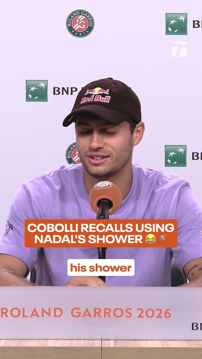 Flavio Cobolli is so superstitious, that he's been using Rafa's shower at Roland Garros. 😅🚿 Clearly it's working as he's into his first slam semifinal. #RolandGarros
