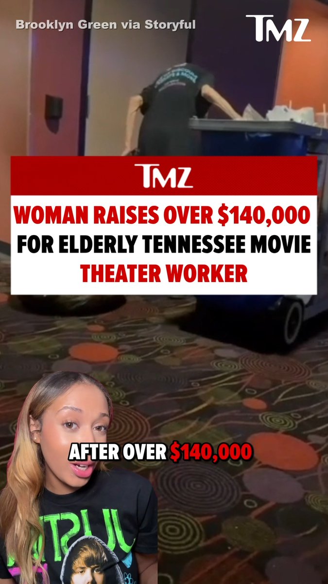 🥹 An elderly Tennessee movie theater worker is going viral after a stranger raised over $140,000 through a GoFundMe and shared the news with her in an emotional moment.