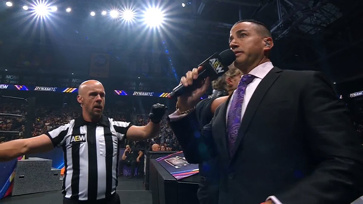 RUSH just leveled one of our ringside physicians that was about to stop the match! Watch #AEWDynamite LIVE on TBS & HBO Max