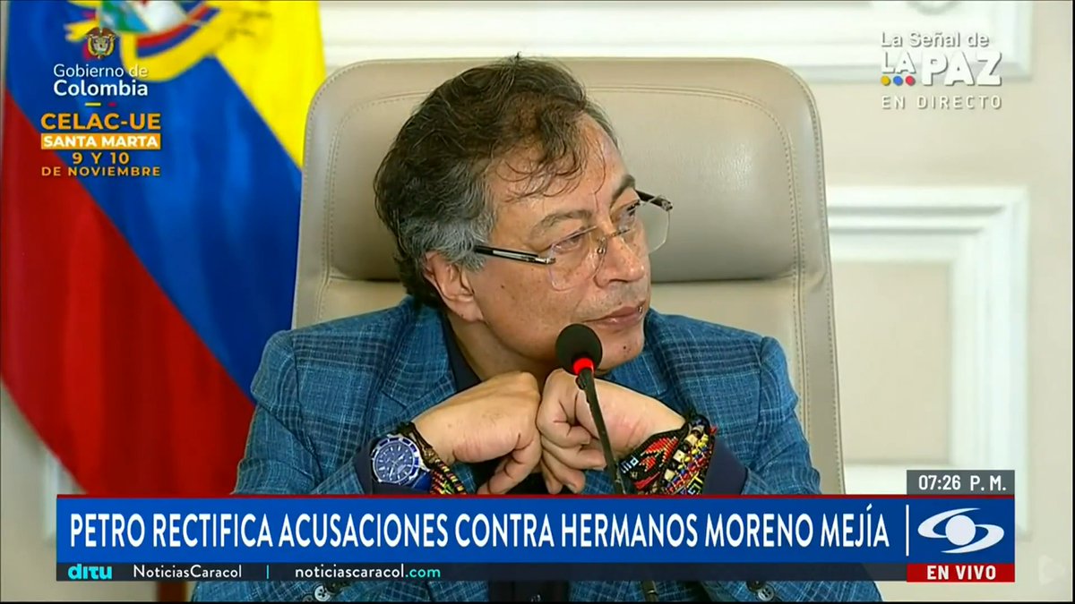 El presidente Gustavo Petro rectificó después de haber lanzado acusaciones sin fundamento contra los hermanos Moreno Mejía durante un consejo de ministros. Siga la señal en vivo 👉