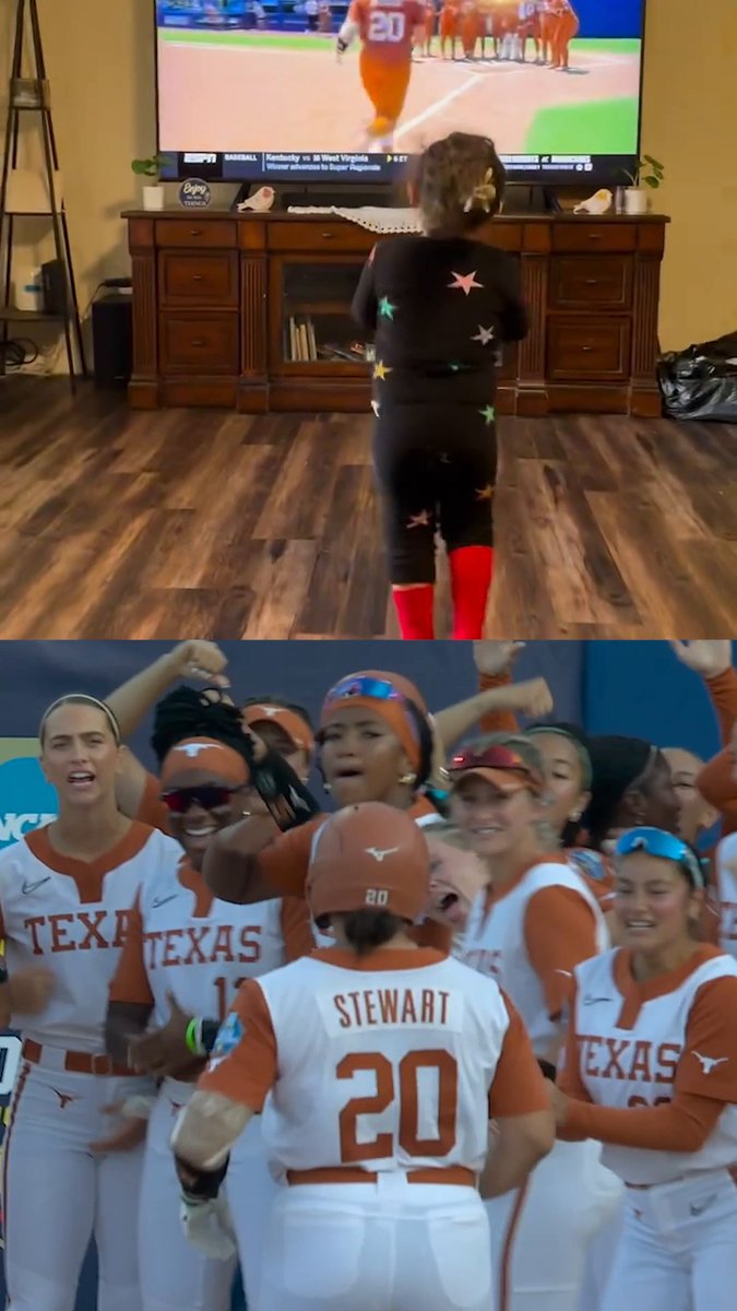 Katie Stewart's biggest fan knows what Stewie can do 🔥💪 (via lcelizondo/IG) Can Texas Softball take home back-to-back #WCWS titles? 🏆