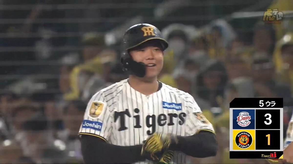 5回裏、代打嶋村選手のセンタータイムリーヒットで1点返す!嶋村選手は代打で3試合連続ヒット!
