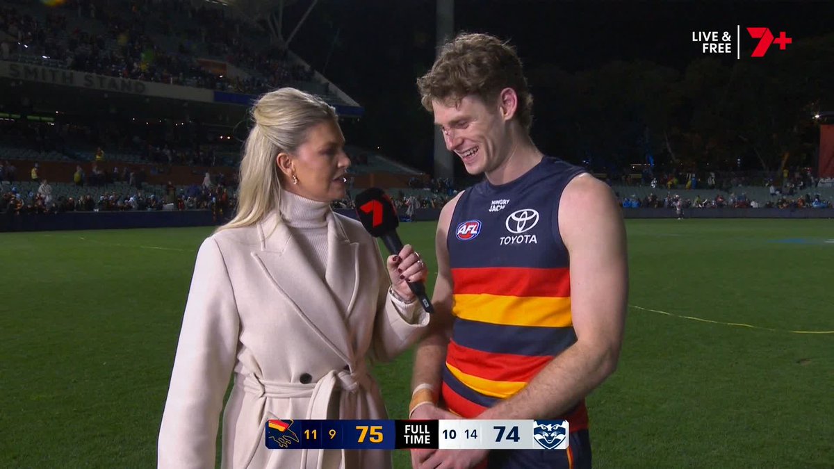 Graphic designer one week. AFL debut the next. Hugo Hall-Kahan's been busy ๐ฅ #AFLCrowsCats