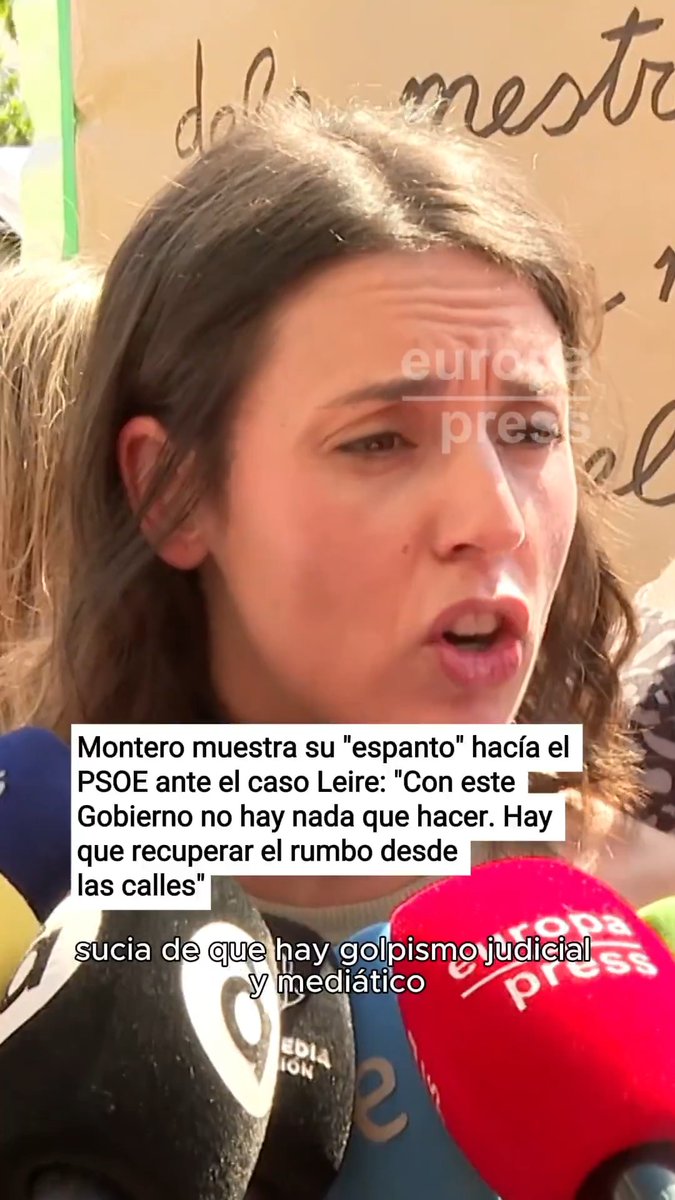 Irene Montero muestra su "espanto" hacia el PSOE ante el caso Leire: "Me parece un despropósito. Con este Gobierno no hay nada que hacer. Hay que recuperar el rumbo desde las calles, que es lo que nunca falla: calle, calle y calle"