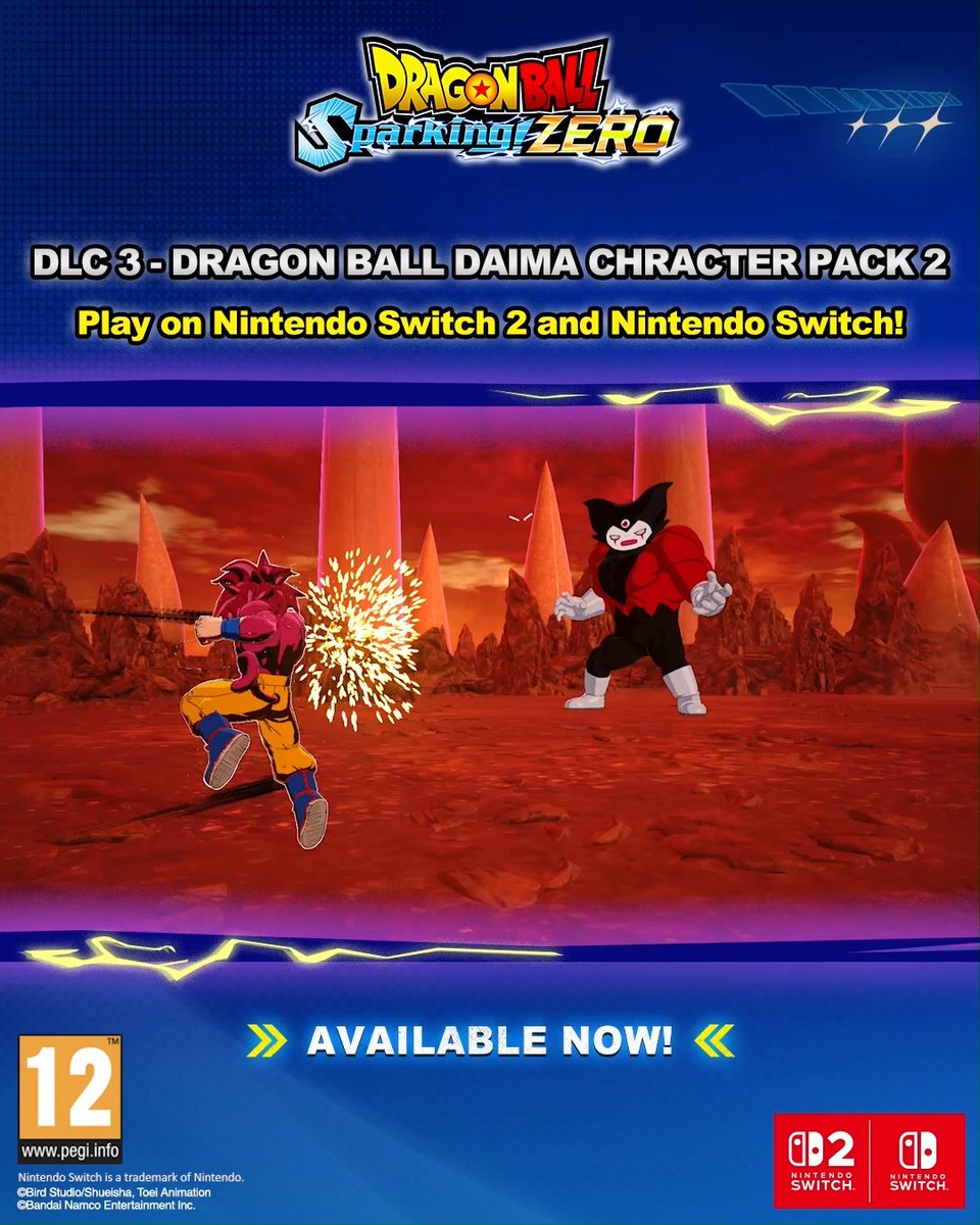 Play as Goku (DAIMA), Super Saiyan 4 and Giant Gomah in DRAGON BALL: Sparking! ZERO DLC Pack 2 on Nintendo Switch 2 and Nintendo Switch, available now!