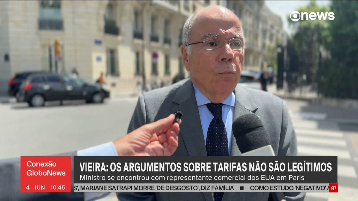 Mauro Vieira diz que os argumentos do governo dos EUA sobre tarifas não são legítimos. O ministro se encontrou com representante comercial americano em Paris. #ConexãoGloboNews ➡ Assista à #GloboNews: