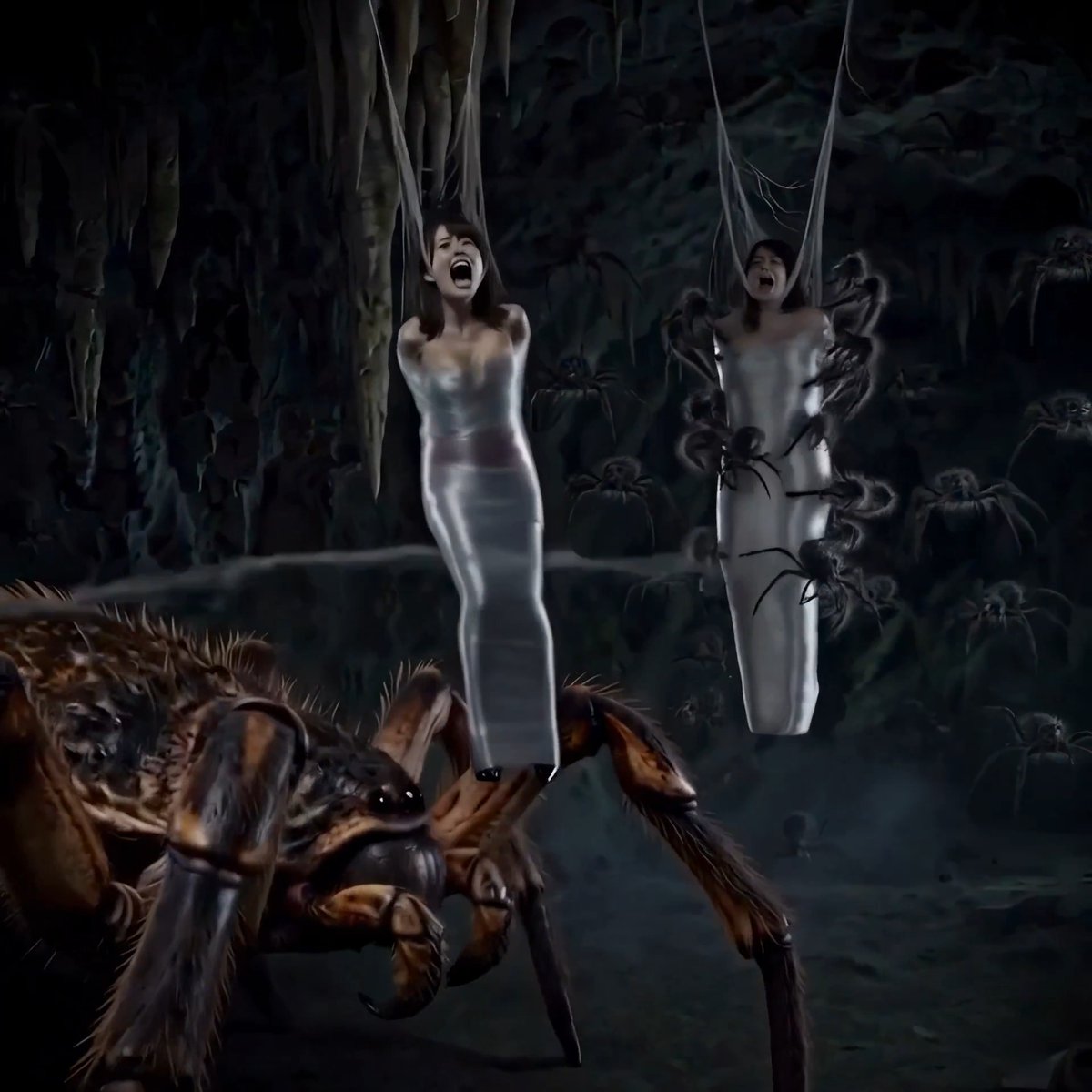 Wrapped. Penetrated. Food. She was looking for her girlfriend Now she hangs beside the others, screaming as the spiders claim their new breeding stock. #Spider #Cocooned #EroticBodyHorror #Vore #Monster