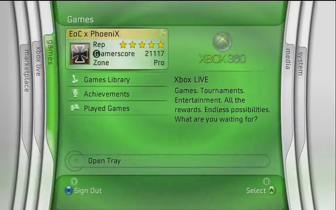 Xbox 360 blades dashboard (2005-2008)