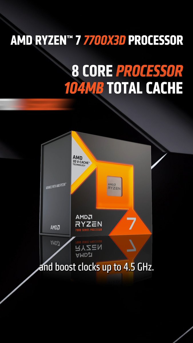 Meet the new AMD Ryzen™ 7 7700X3D processor. Bringing AMD 3D V-Cache™ technology to more gamers on AM5. Available globally this July.