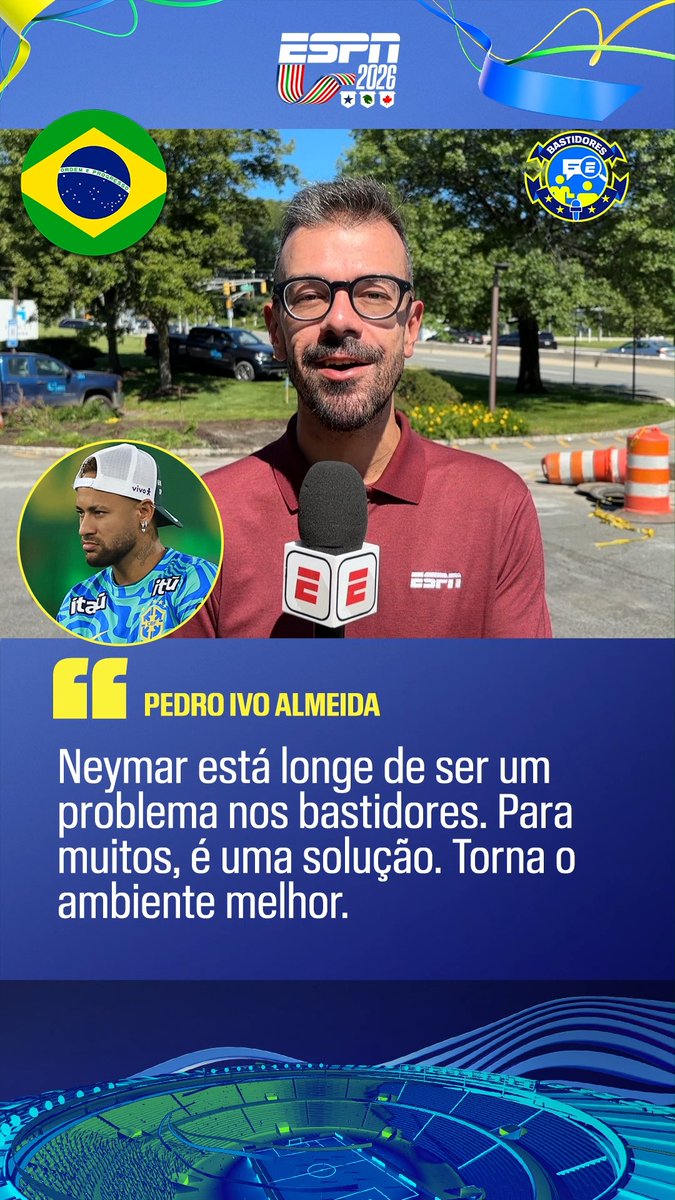 'JÁ MUDOU MUITO A VISÃO DA COMISSÃO' - Diretamente de Morristown, em Nova Jersey, nos Estados Unidos, cidade que a Seleção Brasileira está ficando, Pedro Ivo Almeida traz as últimas informações de como tem sido o dia a dia de Neymar nesse começo de preparação da Canarinho e como o craque do Santos é peça fundamental do elenco, mesmo ainda não tendo feito sequer um treino por causa da lesão! #ESPN2026 #Neymar #CopaDoMundo #SelecaoBrasileira
