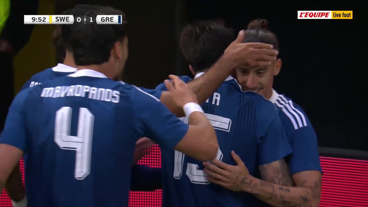 🇸🇪 - 🇬🇷 Le plat du pied parfait de Konstantinos Tsimikas à l'entrée de la surface pour ouvrir le score ! Suivez le match en direct sur L'Équipe live foot #lequipeFOOT