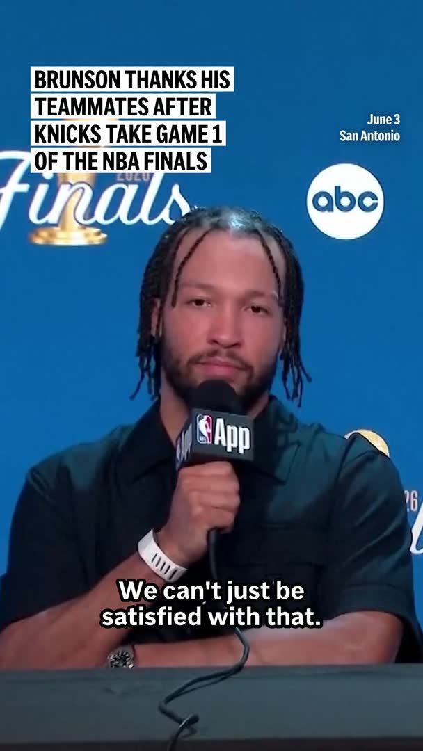 Jalen Brunson praised his teammates after the Knicks took Game 1 of the NBA Finals — but said the team is staying focused on what comes next.