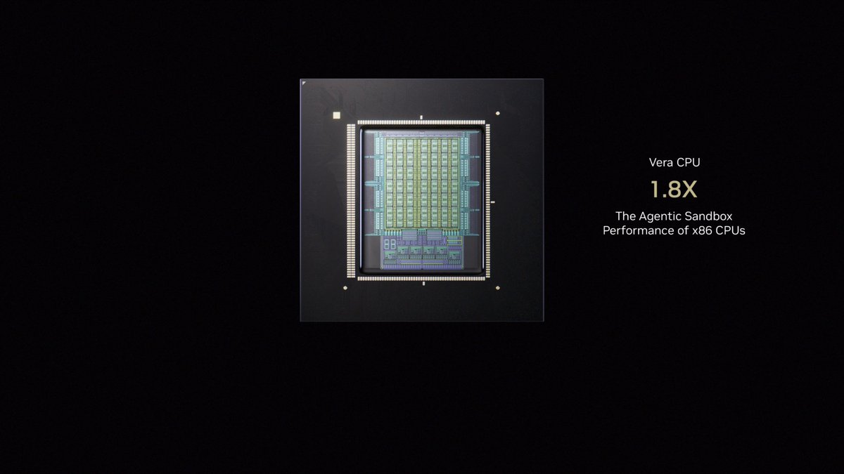 "Agentic AI changes the role of the CPU. The CPU is now the conductor and the GPU is the orchestra". 🎼 NVIDIA Vera is the first CPU built for AI agents — purpose-built from the ground up for how AI works today. Faster. More efficient. Ready for what's next. 🔲 #NVIDIAGTC