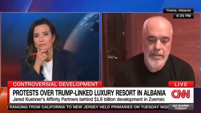 🇦🇱 Edi Rama denies Kushner project on CNN while Ivanka already promoted it. Albanian Prime Minister Edi Rama went on CNN to claim there is no Kushner-Trump resort project, calling it "fake news," "fake pictures," and a "hybrid war" disinformation campaign designed to mislead protesters. But there's a problem: Ivanka Trump has already given interviews describing the project in detail. The CNN host pointed out that we all saw the very real protests, environmental concerns are documented, and Politico reported Albania's anti-corruption prosecution office has opened an investigation into the project. When cornered, Rama shifted:,"There is a broader group with very highly reputable investors" working on it, admitting the project exists while simultaneously denying it. This is gaslighting on an international level.