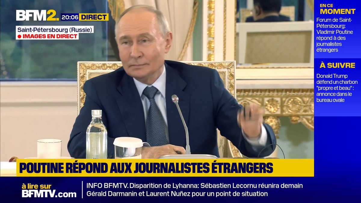 "La dette publique est de 15,6 % de notre PIB, qu'en est-il de la France ?", lance Vladimir Poutine au journaliste de l'AFP, Pierre Ausseill #BFM2