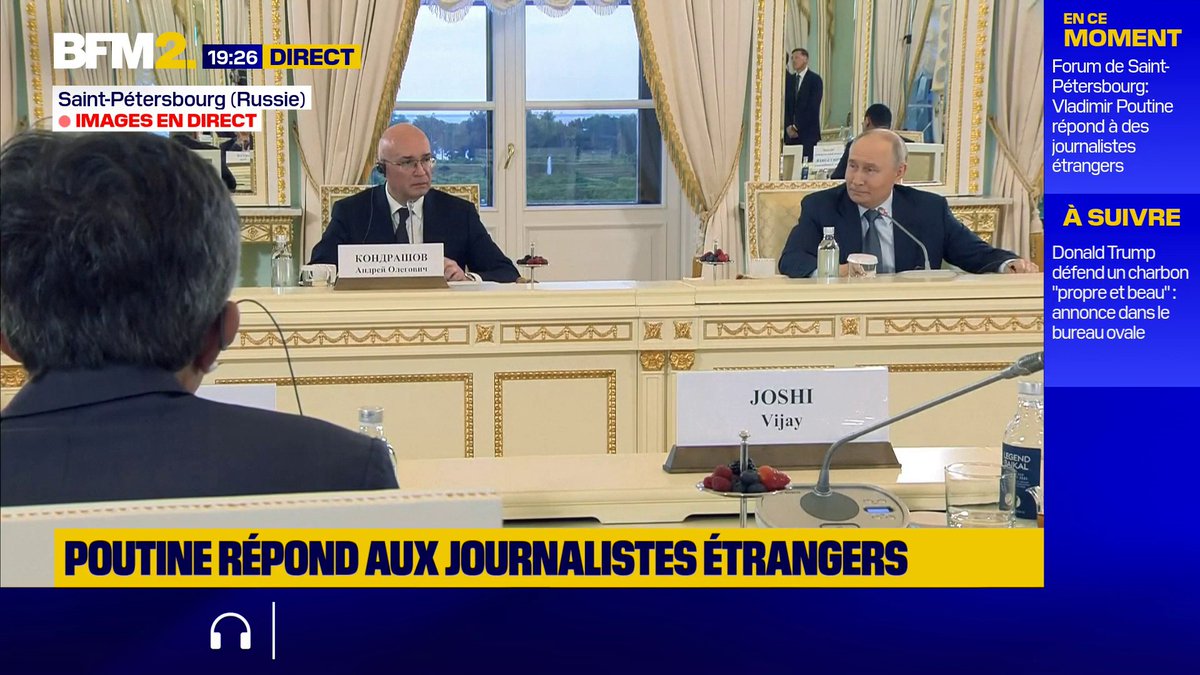 "Vous pouvez simplement décrocher le téléphone et nous appeler. Si vous voulez venir, vous pouvez venir", lance Vladimir Poutine aux représentants de l'UE #BFM2