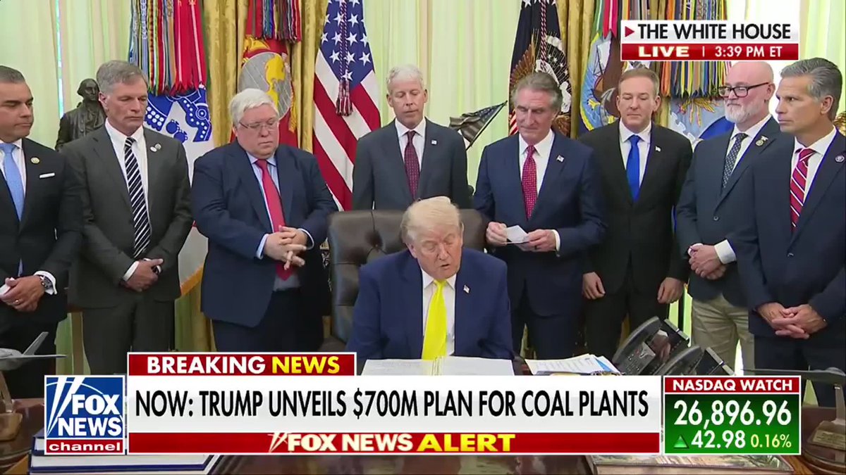 NEW: President Trump announces a major shift in energy funding, revealing plans to completely dismantle a massive Green New Deal initiative in favor of revitalizing America's coal industry: "Finally, we're taking nearly $200 million — it was set aside for the 'Green New Scam.'" "The 'Green New Scam' is history and repurposing that money so that we restart a coal plant in Maryland and help build two brand-new coal plants in Alaska and West Virginia."