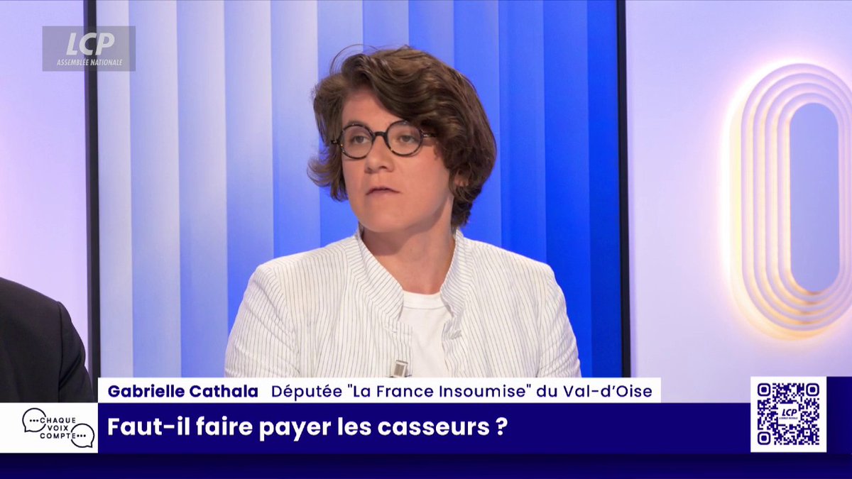 Gabrielle Cathala, LFI : « Ils parlent de prison pour des abribus dégradés, des vélib' brûlés, des vitrines cassées (...) on est en train d'en faire des faits d'une gravité extrême alors que c'est l'échec du maintien de l'ordre. » HALLUCINANT ! 😤