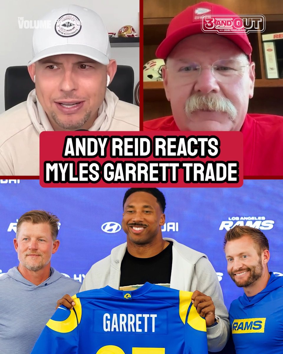 "They feel like they're close. Good for them." Chiefs HC Andy Reid reacts to the Myles Garrett blockbuster trade sending 2x DPOY to the LA Rams for Jared Verse & multiple picks.