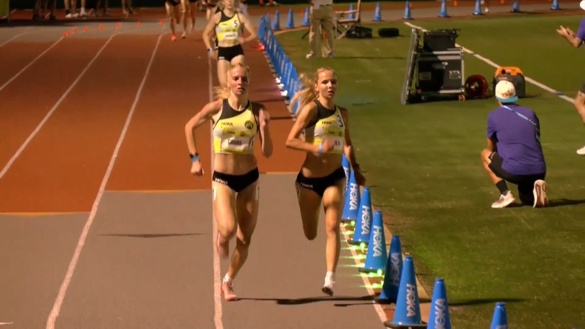 The #3 and #5 all-time outdoor high school mile performers. Ellery Lincoln & Braelyn Combe put on a show at Festival of Miles. ⏱️ 4:27.65 & 4:32.41 📺