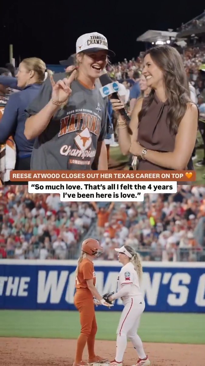 “I hope they remember the love that we have for each other, and I hope they can see that on the field because this team really is something so special.” Reese Atwood speaks with Michella Chester about how special it is to finish her Texas Softball career as a 2x National Champion. #WCWS
