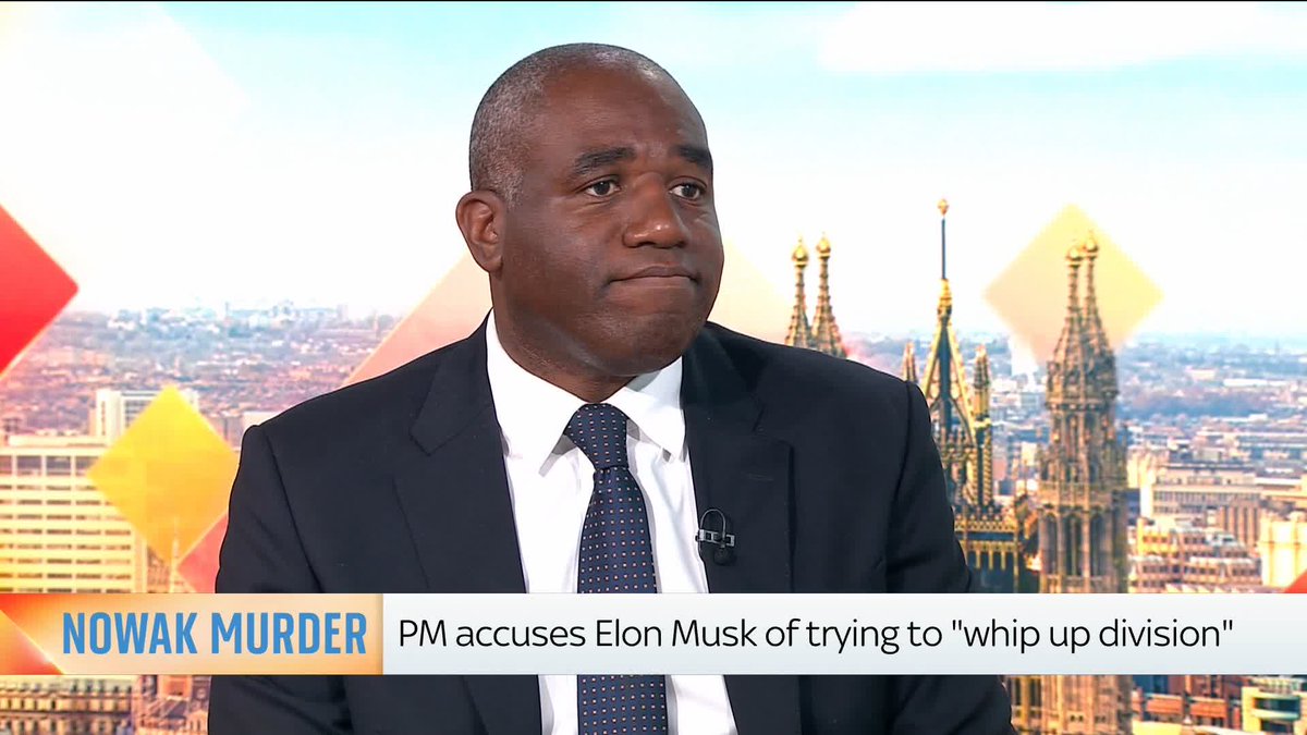 'Elon Musk should stay out of this complex but painful situation for that [Nowak] family' Deputy Prime Minister David Lammy responds to Elon Musk's tweets about the UK after the murder of Henry Nowak. 📺 Sky 501 and YouTube