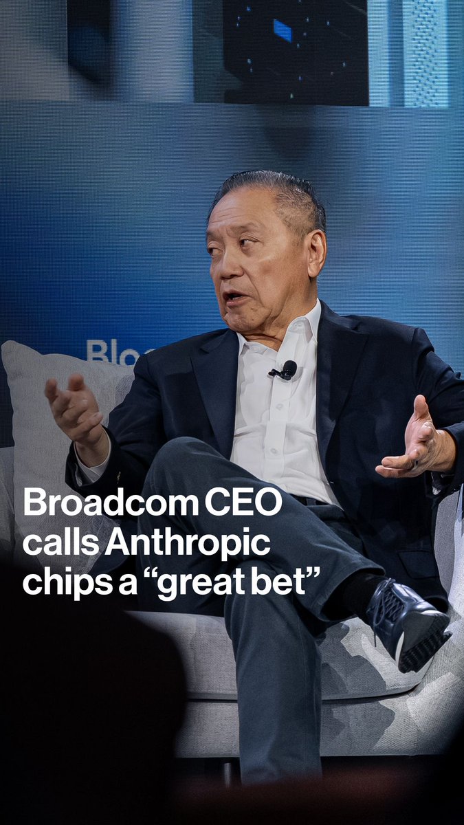 Broadcom CEO Hock Tan discusses the "leap of faith" the company took when starting its work with Anthropic on chips a year ago, calling it a "great bet" while speaking at #BloombergTech in San Francisco: