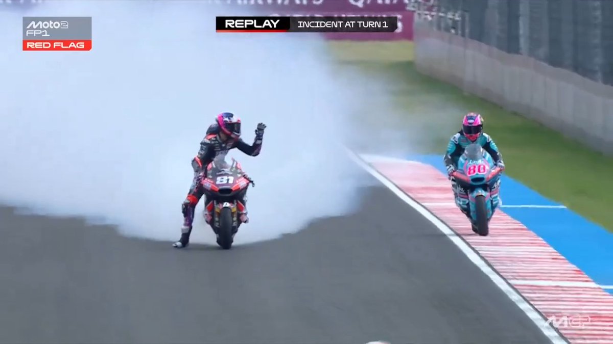 RED FLAG 🟥 Trouble for Agius as his Kalex goes up in smoke on the straight 💨 #HungarianGP 🇭🇺
