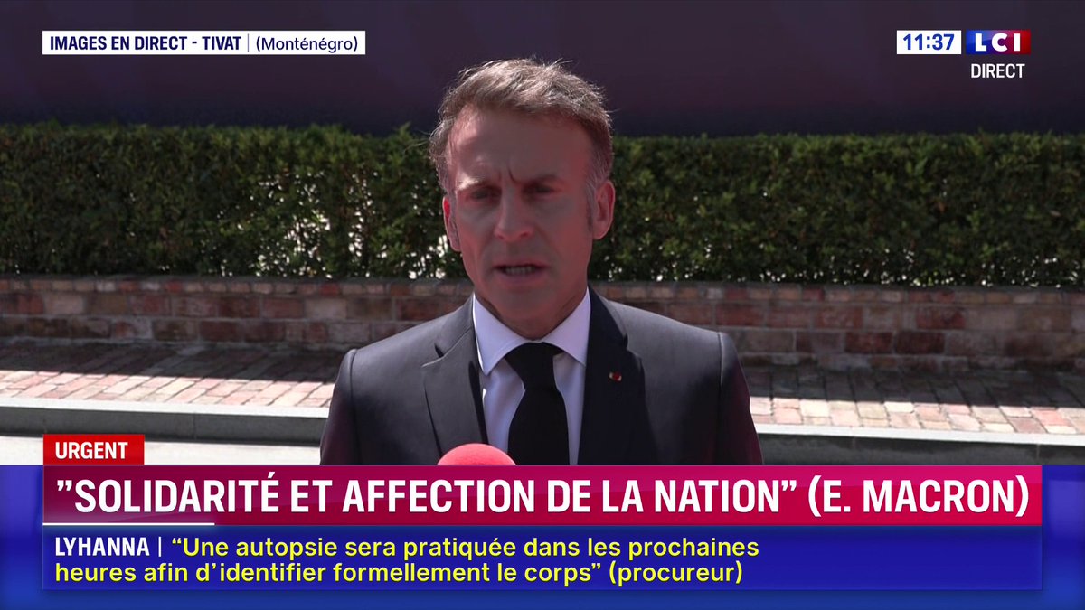 🔴 Disparition de Lyhanna : Emmanuel Macron réagit sur LCI "Je ne veux entendre aucun argument de moyens dans cette affaire. C’est une question de fermeté, d’organisation et de responsabilité... Comme vous, je suis choqué par ce qu'il s'est passé"