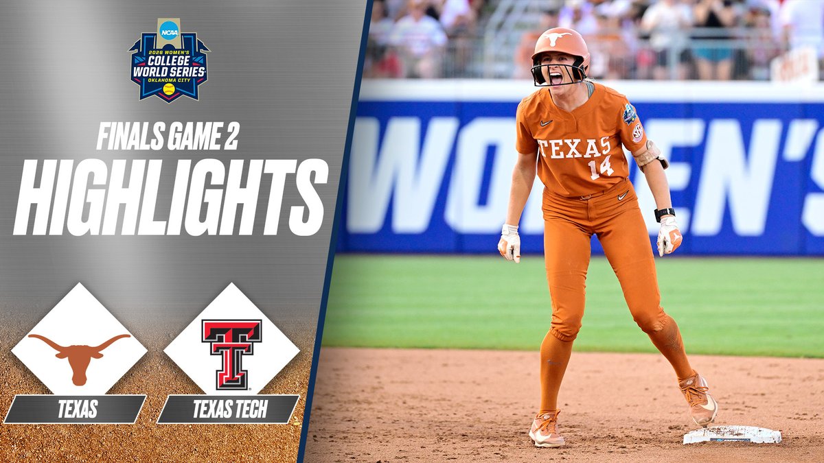 The Longhorns go BACK-TO-BACK 🏆🏆 Watch the full highlights from game two of the #WCWS Championship Finals between Texas Softball and Texas Tech.