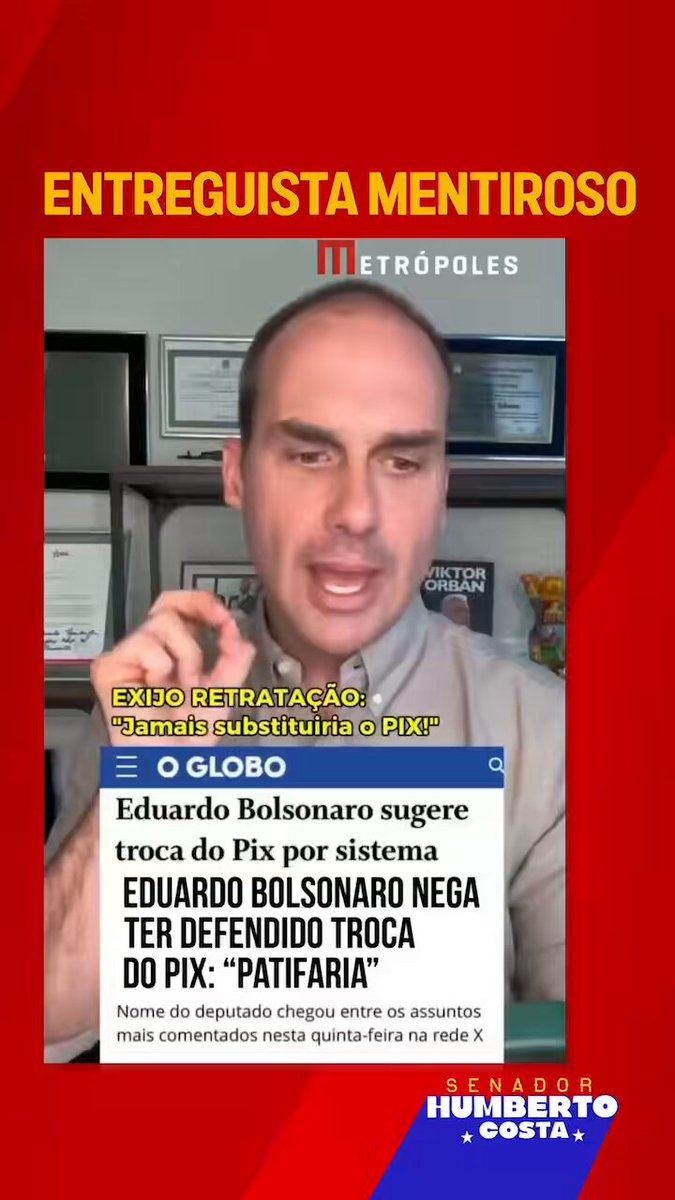 SERVIÇAL DE TRUMP - Eduardo Bolsonaro, beneficiário dos milhões enviados por Vorcaro à familícia, vivendo nos Estados Unidos à custa do dinheiro roubado do Banco Master, passa mais uma vergonha. Tenta desdizer o que disse e, uma vez mais, é pego na mentira.