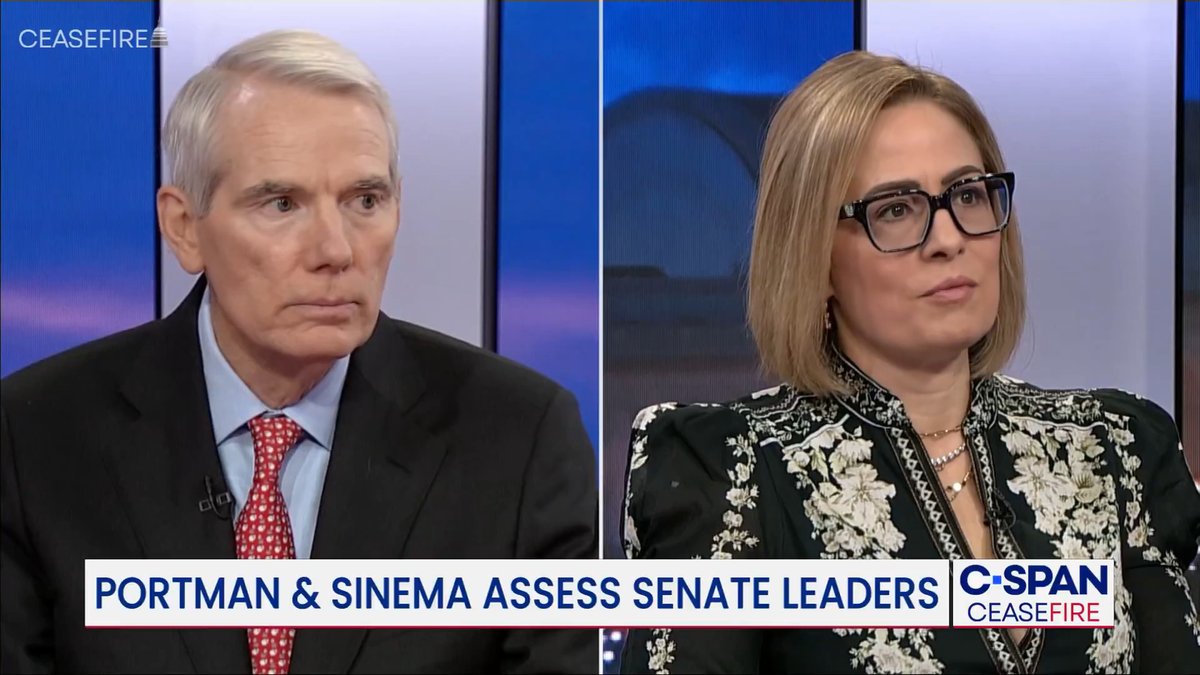 Ceasefire on Senate leadership Rob Portman on Thune: "He's doing great. He's walking the tightrope." Kyrsten Sinema on Thune: "I love that man. He is so fantastic." Dasha Burns: "Do you love Senator Schumer as much as you love Senator Thune? Sinema: "No. No I don't."