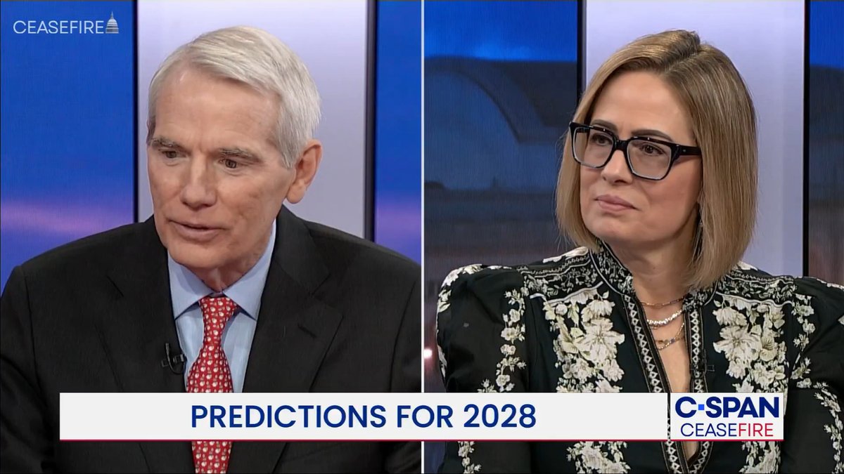 Ceasefire on 2028 Predictions Kyrsten Sinema "I've been voting for John McCain for a while...even though he's passed...so I'm not sure I'm the right person to ask..." Rob Portman: "For both parties, someone from outside of Washington has an advantage." Dasha Burns hosts.