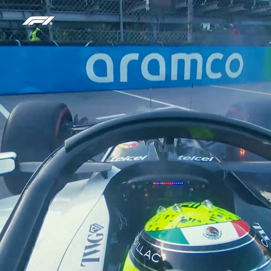 This is really not the way Sergio Perez would’ve wanted his Friday to end 😟 A brake fire towards the end of FP2 which sent smoke billowing into the cockpit! #F1 #MonacoGP