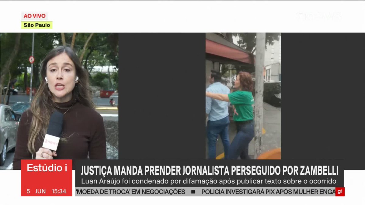 A justiça de São Paulo mandou prender o jornalista perseguido por Carla Zambelli em 2022. Luan Araújo foi condenado por difamação e não pagou a multa imposta pelo tribunal. ➡ Assista à #GloboNews ao vivo: #Estúdioi
